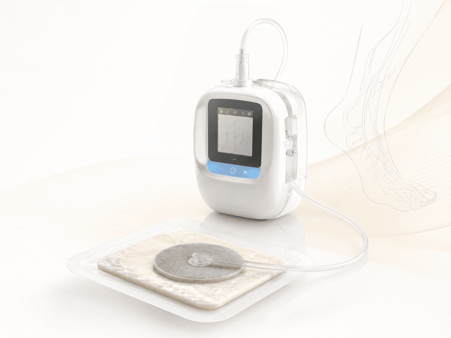 NPWT VAC dressing setup with device and wound dressing