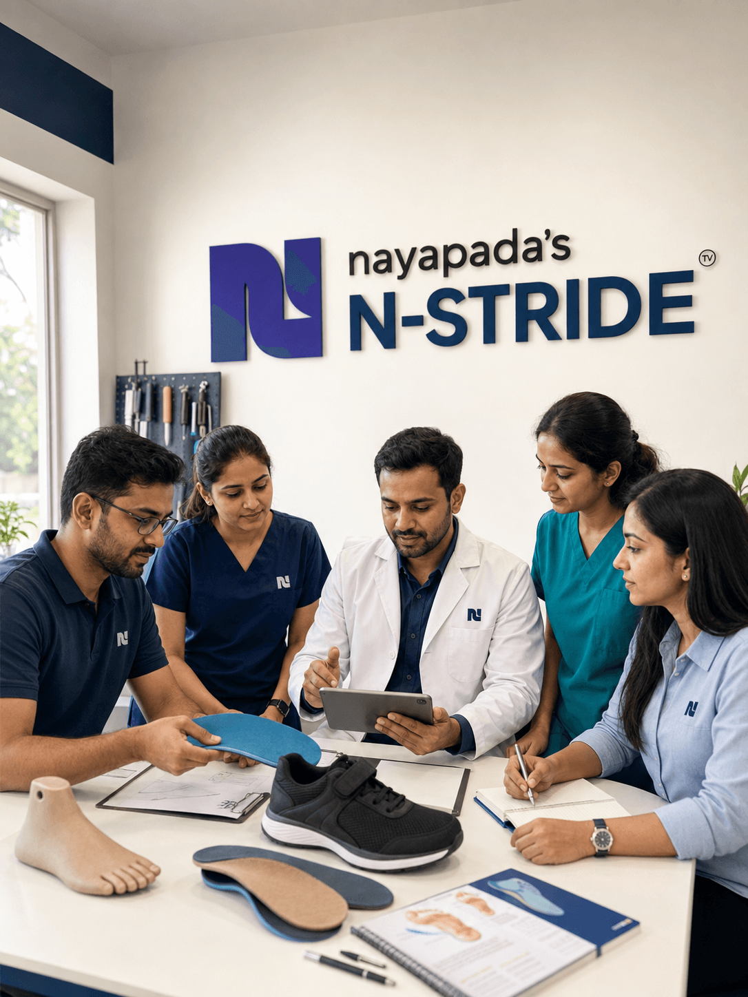 N-Stride care team reviewing footwear and lower-limb care planning