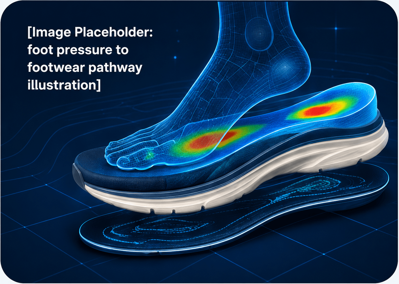 Foot pressure to footwear pathway illustration